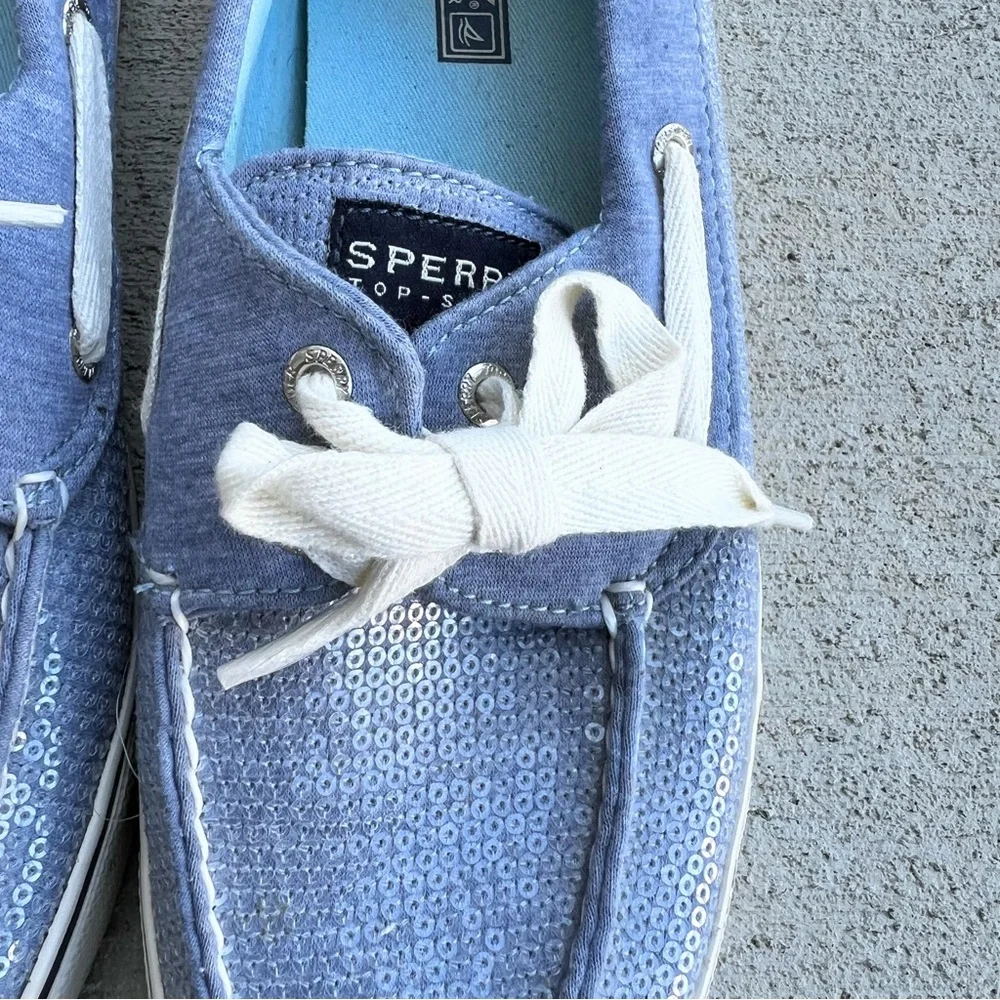 Sperry Bahama Blue Jersey Sequin Boat Shoes Women’s 10M